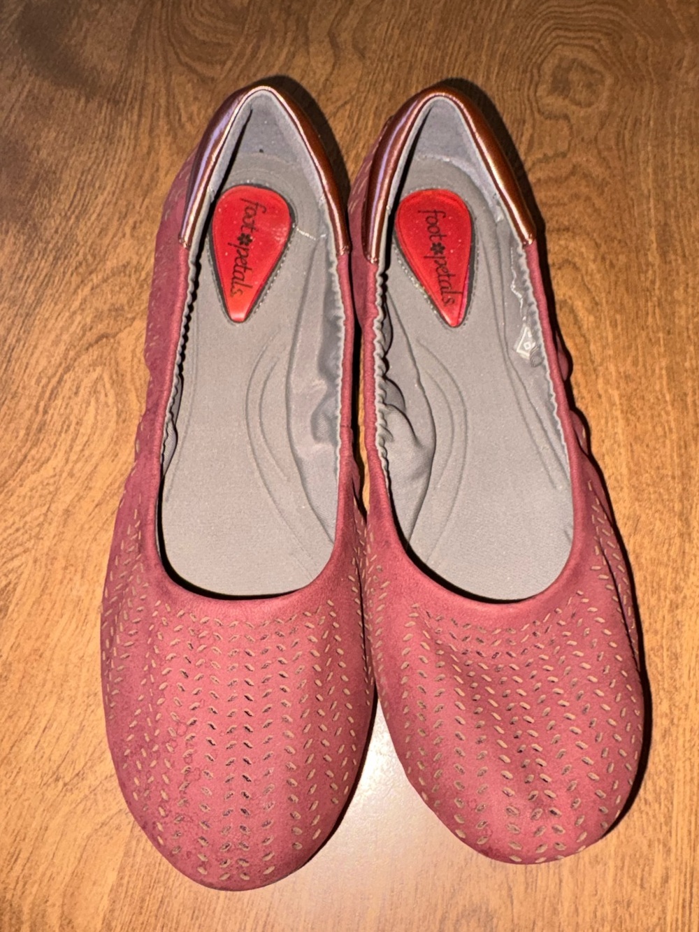 Women's Maroon Leather Perforated Ballet Flats